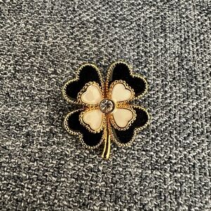 Talbots Black and Gold Clover Brooch